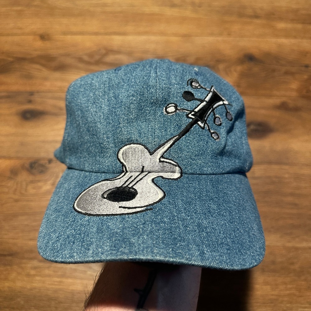 Y2K Rock and Roll Hall of Fame Cleveland Blue Denim Guitar Snapback‎ Hat Mens